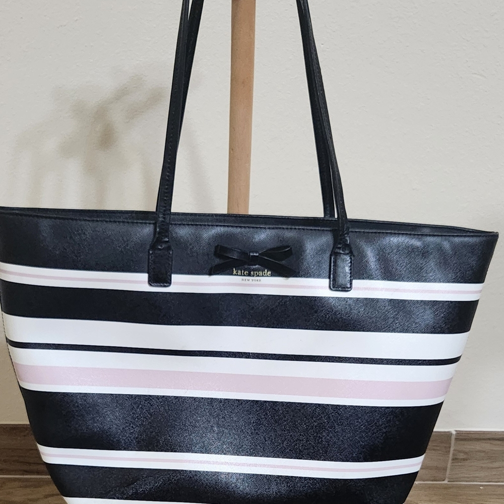 Kate Spade Black and Pink Striped Tote Bag